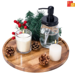 Beautiful Round Wooden Tray – Ideal for Serving, Decoration, and Candle Display