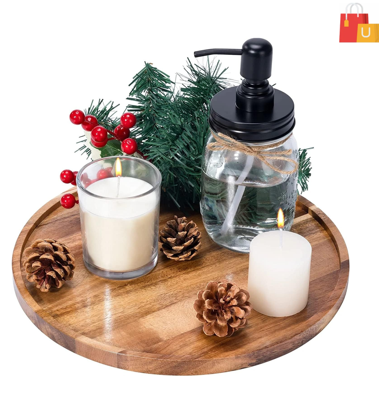 united design (55) Beautiful Round Wooden Tray – Ideal for Serving, Decoration, and Candle Display - Image 1
