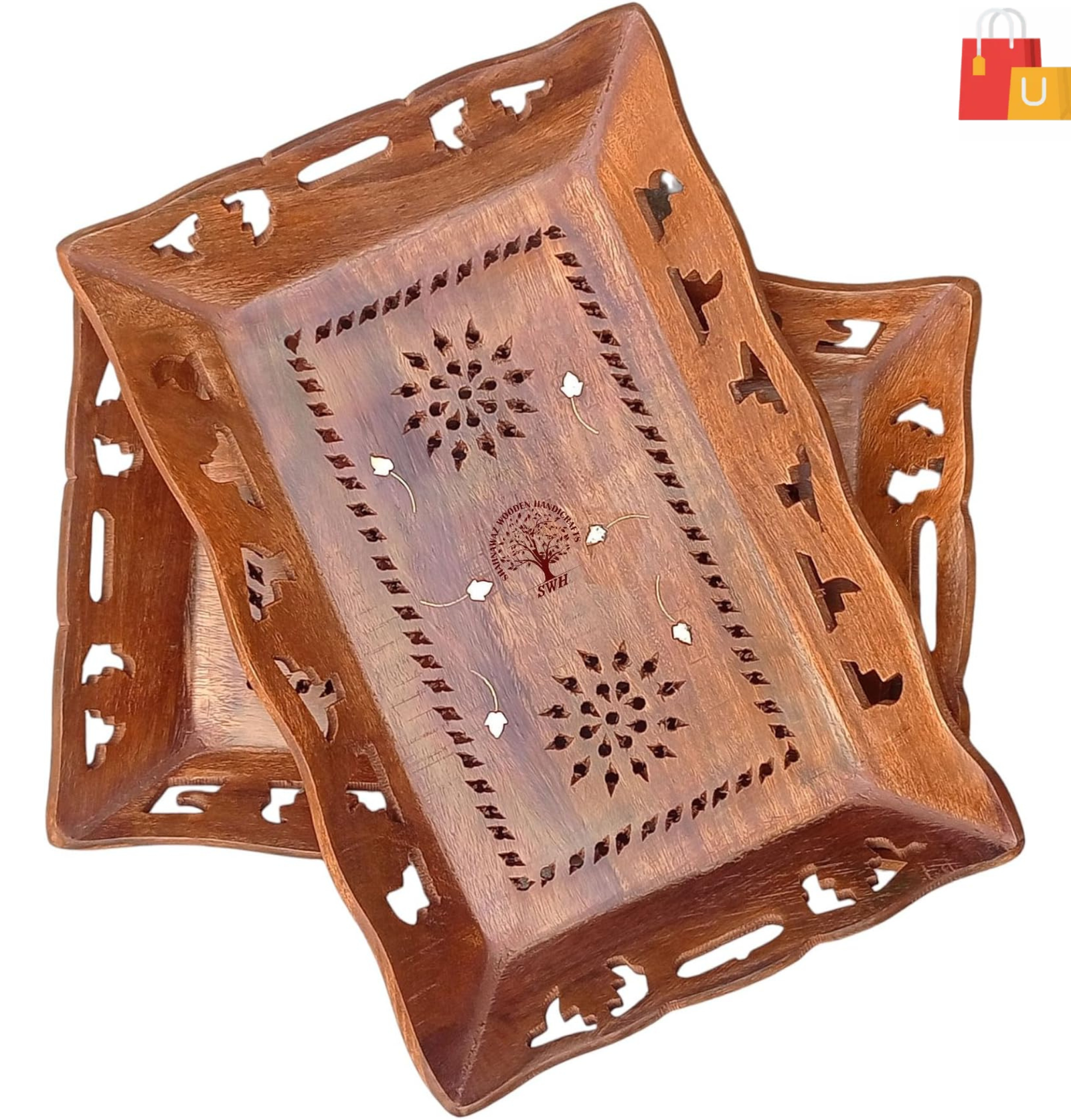 united design (56) Premium Sheesham Wood Trays for Stylish Serving – Ideal for Home Use - Image 1