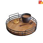 Stylish Wood and Metal Round Tray – Ideal for Serving and Décor