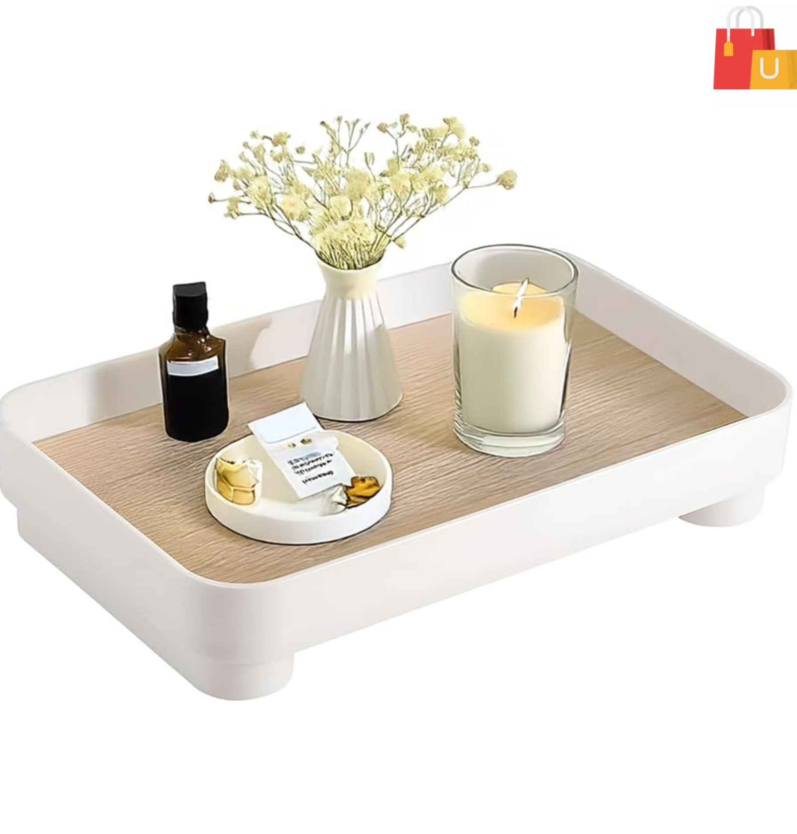 united design (61) Multi-Purpose Wooden Tray for Perfume, Towels, and Countertop Organization - Image 1