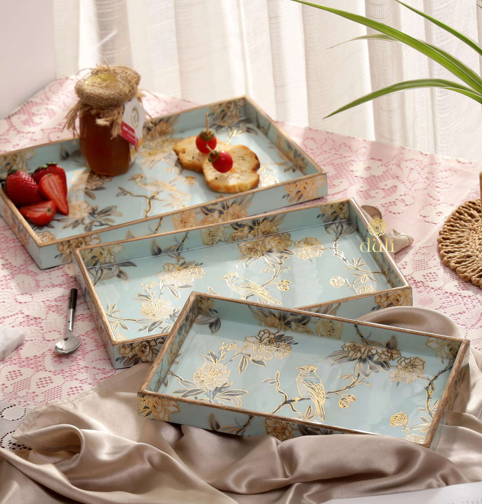 united design (65) Set of 3 enamel Coated MDF Wooden Trays – Decorative and Functional - Image 1