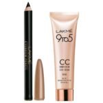 Lakmé Eyebrow Pencil, Black, 1.2g & Lakme 9 to 5 CC Cream Mini, 01 - Beige, Light Face Makeup with Natural Coverage, SPF 30 - Tinted Moisturizer to Brighten Skin, Conceal Dark Spots, 9 g