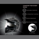 Vega Off Road Gloss Finish Full Face Dual Visor with Peak Helmet for Men and Women Outer Clear Visor and Inner Smoke Sun Visor - Image 2
