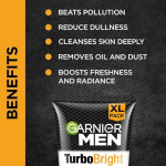 Garnier Men Face Wash, Brightening & Anti-Pollution, TurboBright Double Action, 150 g - Image 2