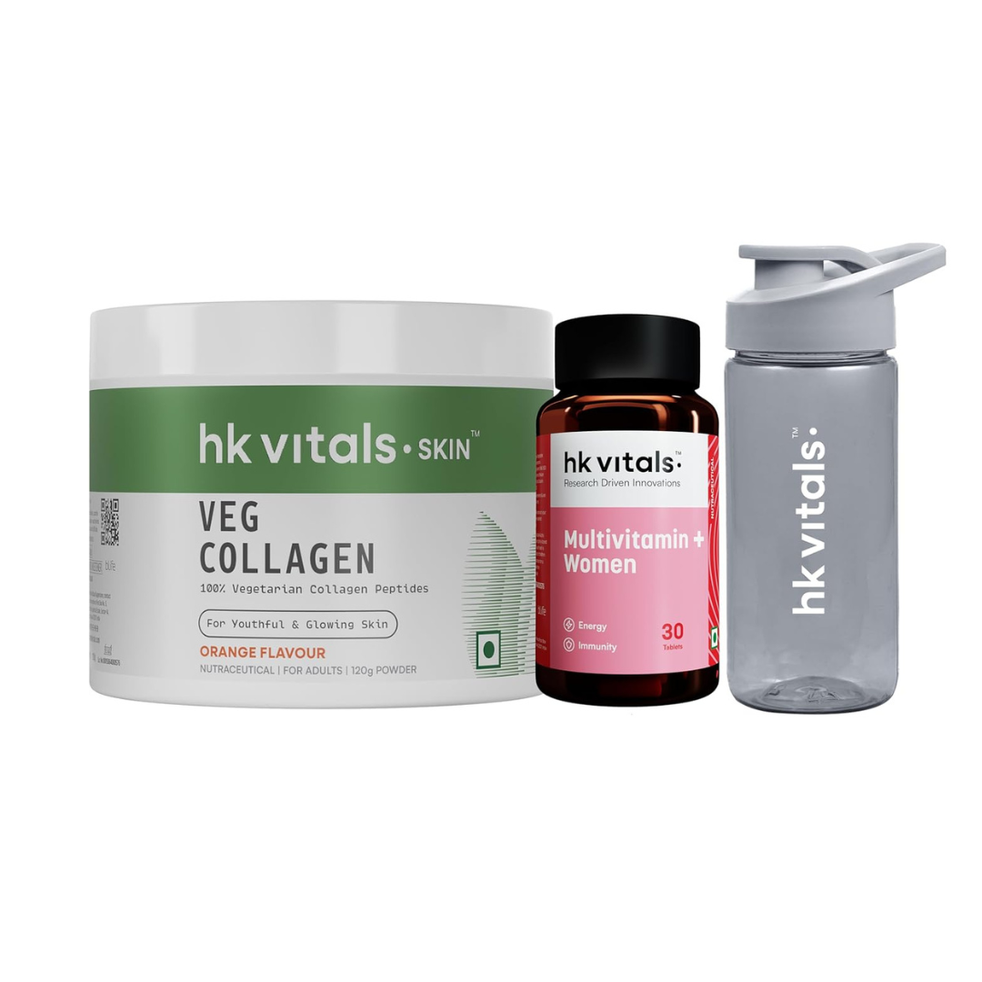 @Miniexpress.lk - 2025-10-11T135853.519 hk vitals Multivitamin Plus Women (30 Tablets) with Veg Collagen Supplement (Orange, 120g) & Sipper Bottle - Image 1