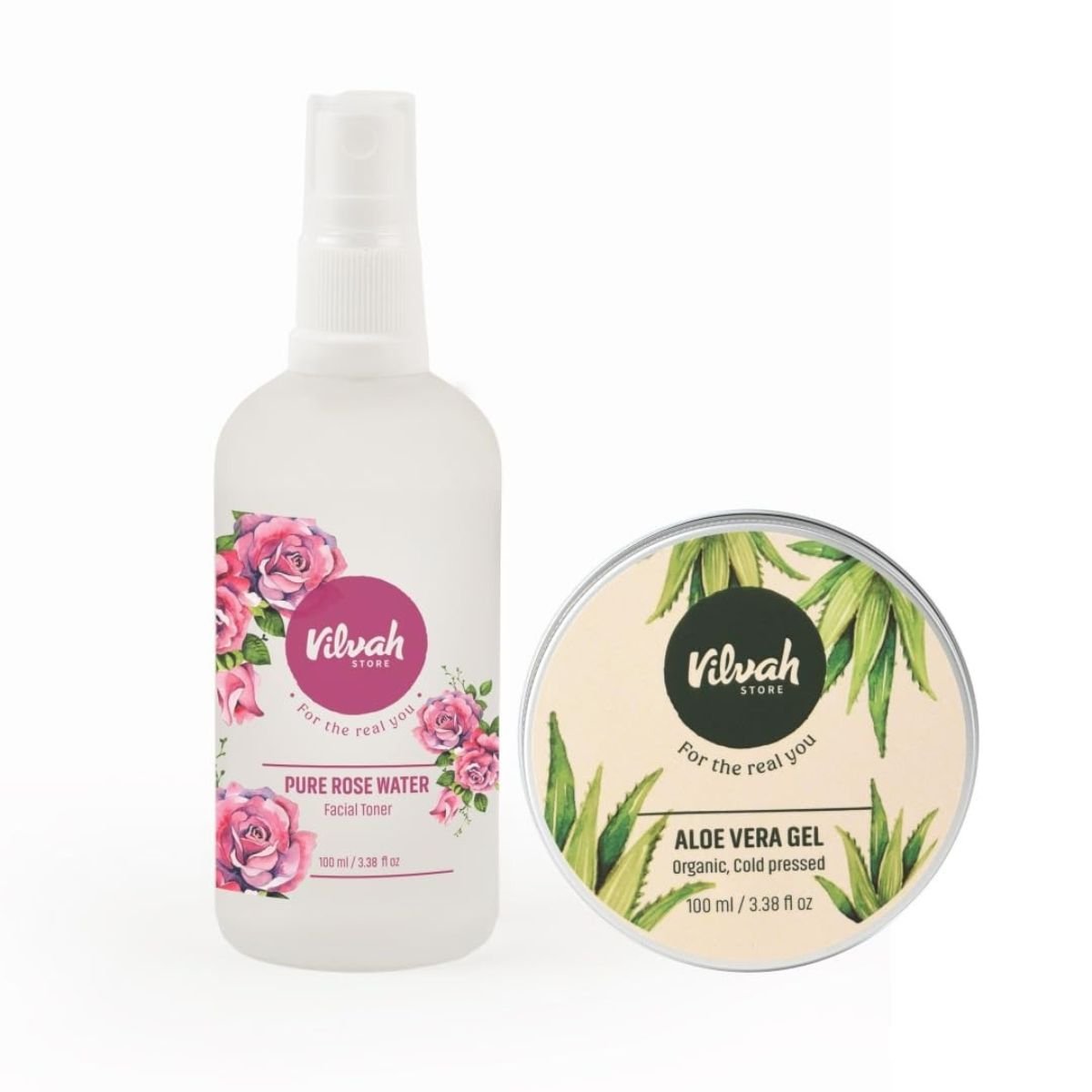 @Miniexpress.lk - 2026-07-10T232100.401 Vilvah Sensitive Skin Combo | Aloe Vera Gel + Rose Water Toner - 100ml Each - Image 1
